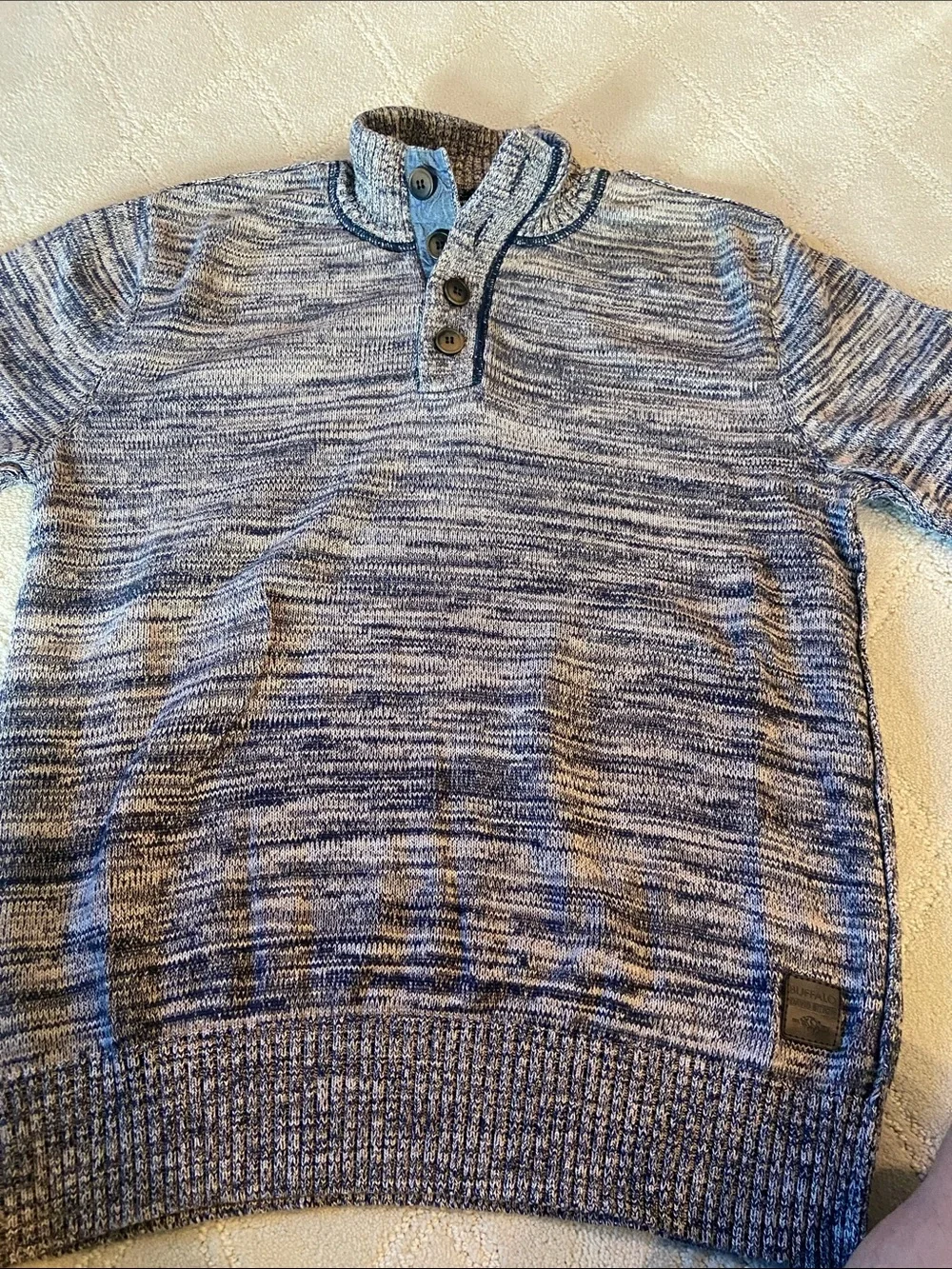 Buffalo David Bitton Blue Marled Turtleneck Henley Sweater